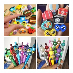 High Quality 100% Food Grade Bpa Free Print Flower Cow DIY Buildable Silicone Beadable Pen Focal Beads For Pen Making