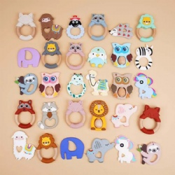 Wholesale Baby Gift Silicone Teether Set Baby Animal Teether Wooden Silicone Christmas Teether