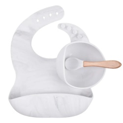 Cheap Waterproof Baby Silicone Bibs and a Baby dinnerware Bowl set and a Wooden Spoon Kit for Child Silicone Feeding Sets