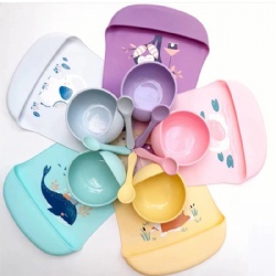 Dinnerware Set Food Grade Divided Non Spill Suction Feeding Silicone Baby bowl with spoon bibs