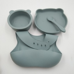 203 New Arrival ASW-005 4pcs Set for Baby Silicone Dinnerware Set Kids Feeding Tool Baby Bibs Silicone Bowl and Plate Set