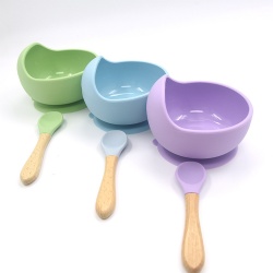 High Purchase Rate Children Bowl Sets ABA-001 Food Grade Silicone Bowl and Wooden Spoon Set for Baby Dinnerware Feeding Set