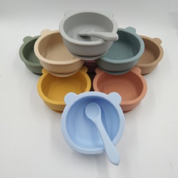 Hot Sale Baby Products Silicone Bear Bowl and Spoon Set for Kids Dinnerware Feeding Set Bear Shape Bowl Sets