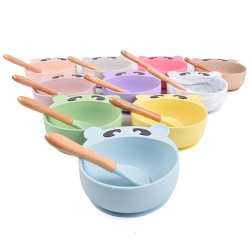 Non-toxic Strong Suction Bowl Spoon Set Feeding Bib Baby Silicone Bowl with spoon and fork